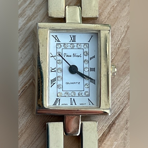 Pierre Nicol Ladies Watch Vintage Gold Geometric Bracelet White Rectangular Dial - Picture 3 of 9